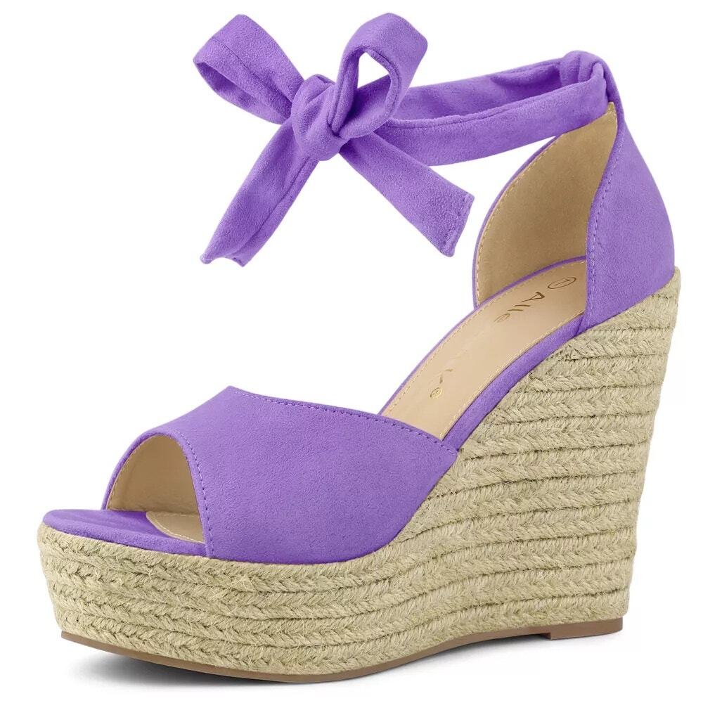 Women's Espadrilles Tie Up Ankle Strap Wedges Sandals - Allegra K - Purple 6